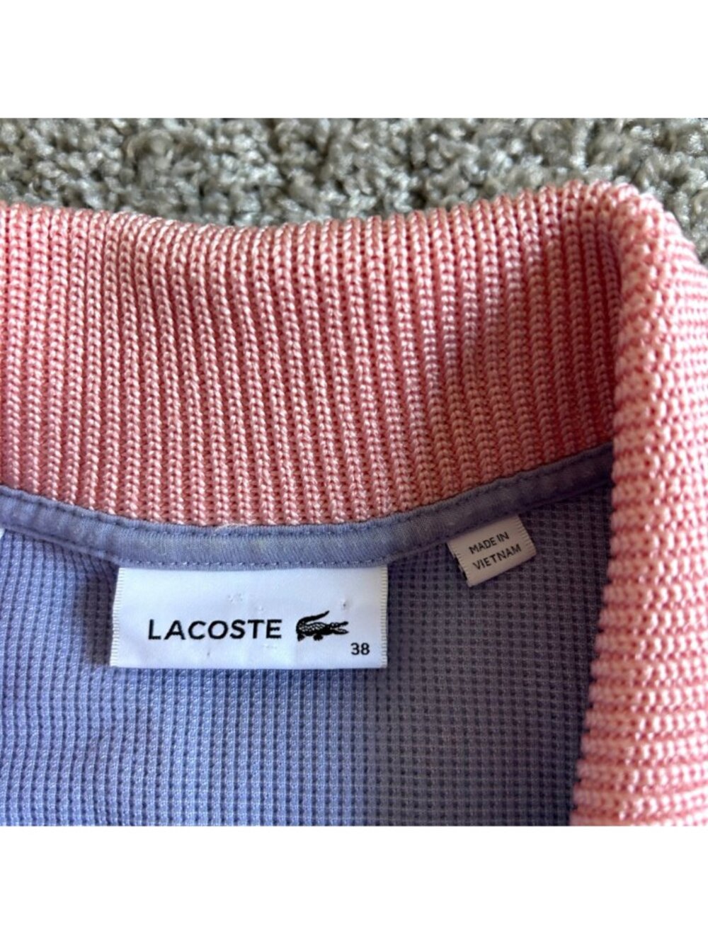Lacoste Lavender Knit Polo with Pink Collar and Yellow Stripe - Picture 5 of 11